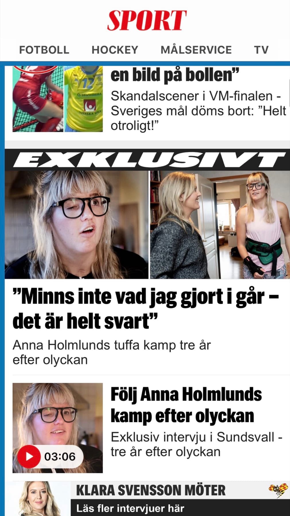 Expressen-artikel om Anna Holmlund: Minns inte vad jag gjort i går — det är helt svart.