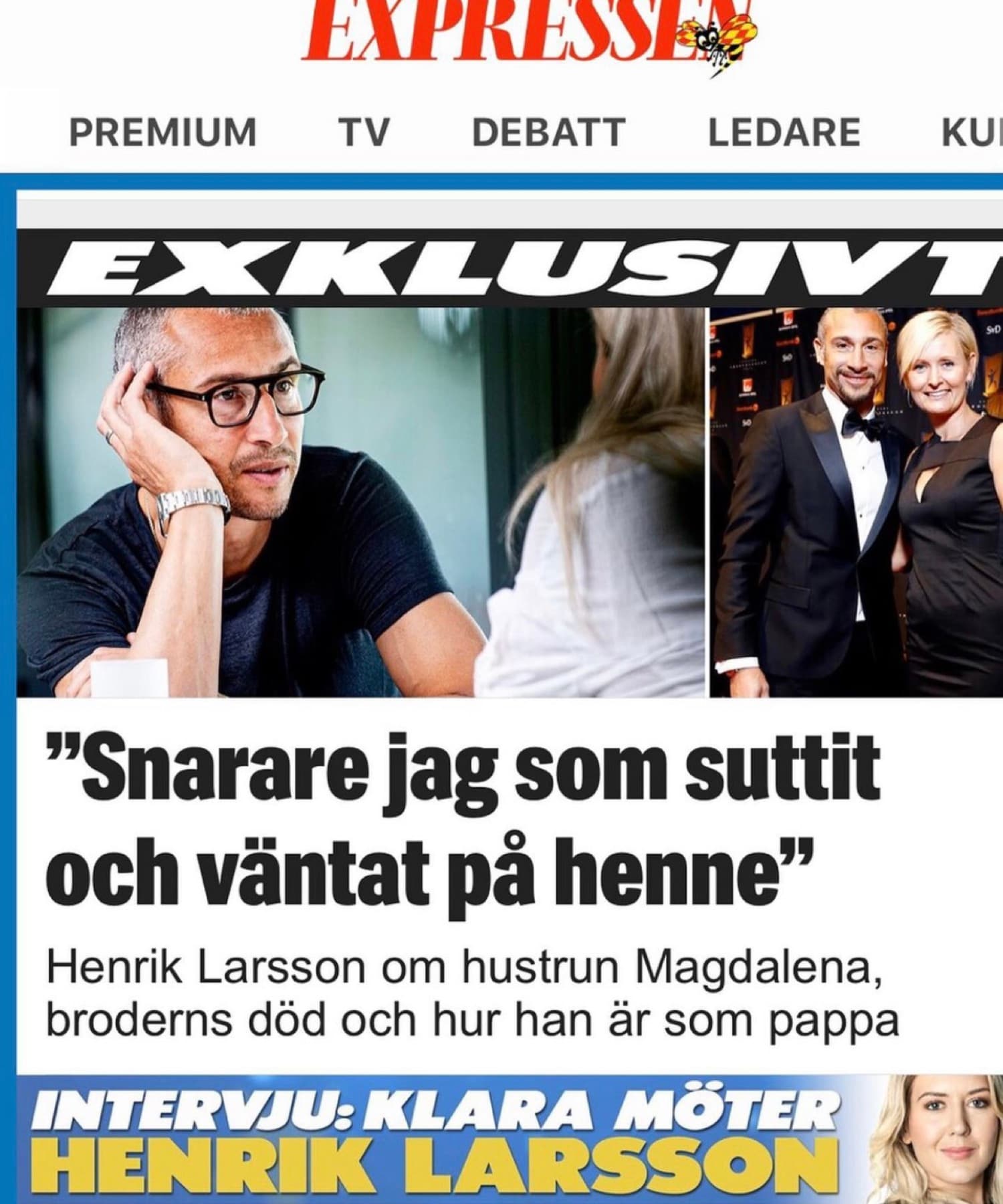 Expressen-artikel: Klara möter Henrik Larsson.